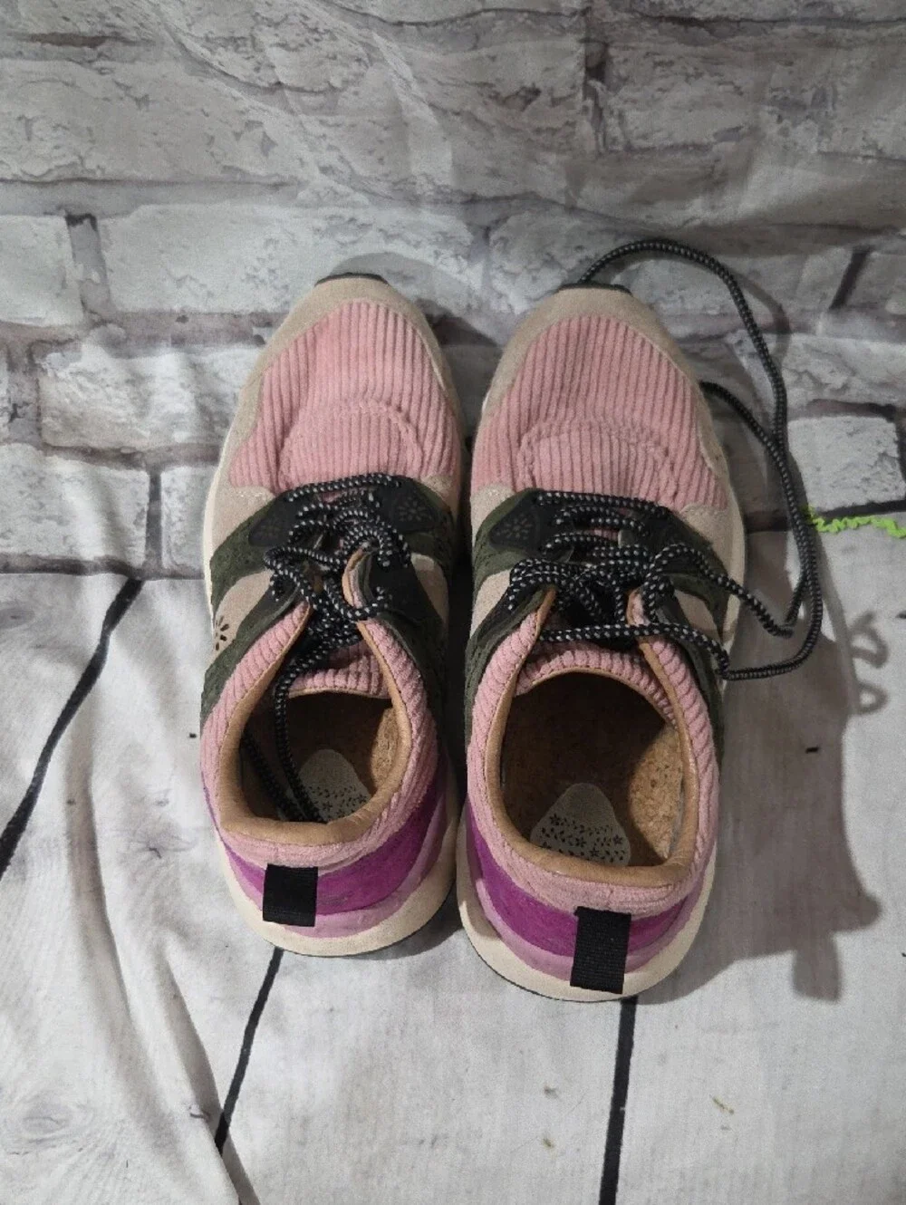 Flower Mountain Corax Sneakers in Pink and Green.